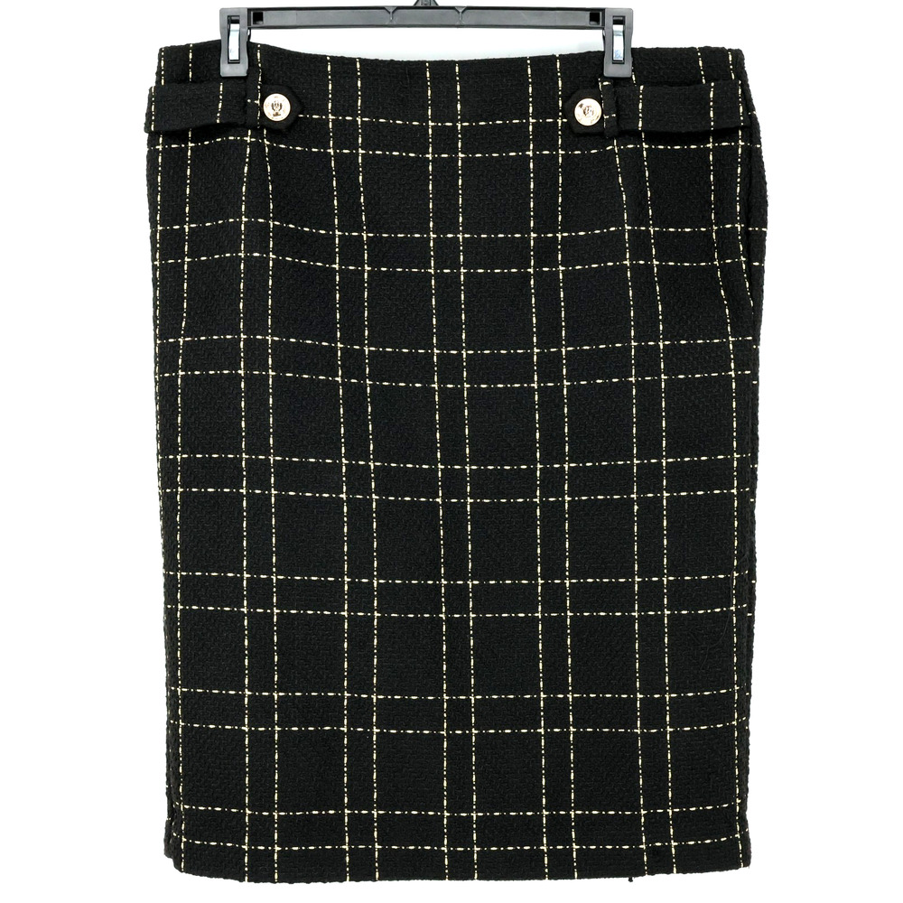 Ann Taylor Skirt Womens 18 Black Ivory Tweed Boucle Lined Pencil Straight Career
